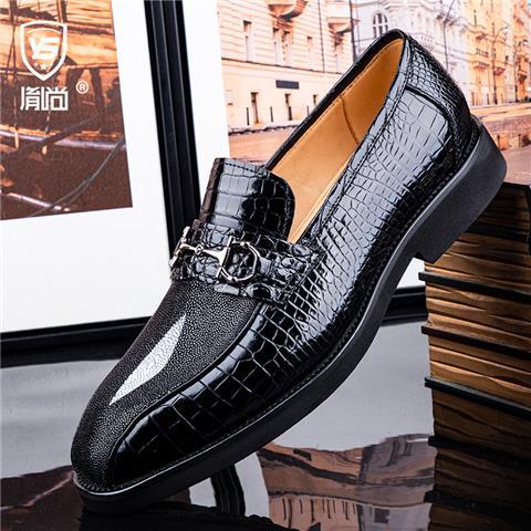 High-end crocodile leather men's business casual slip-on loafers