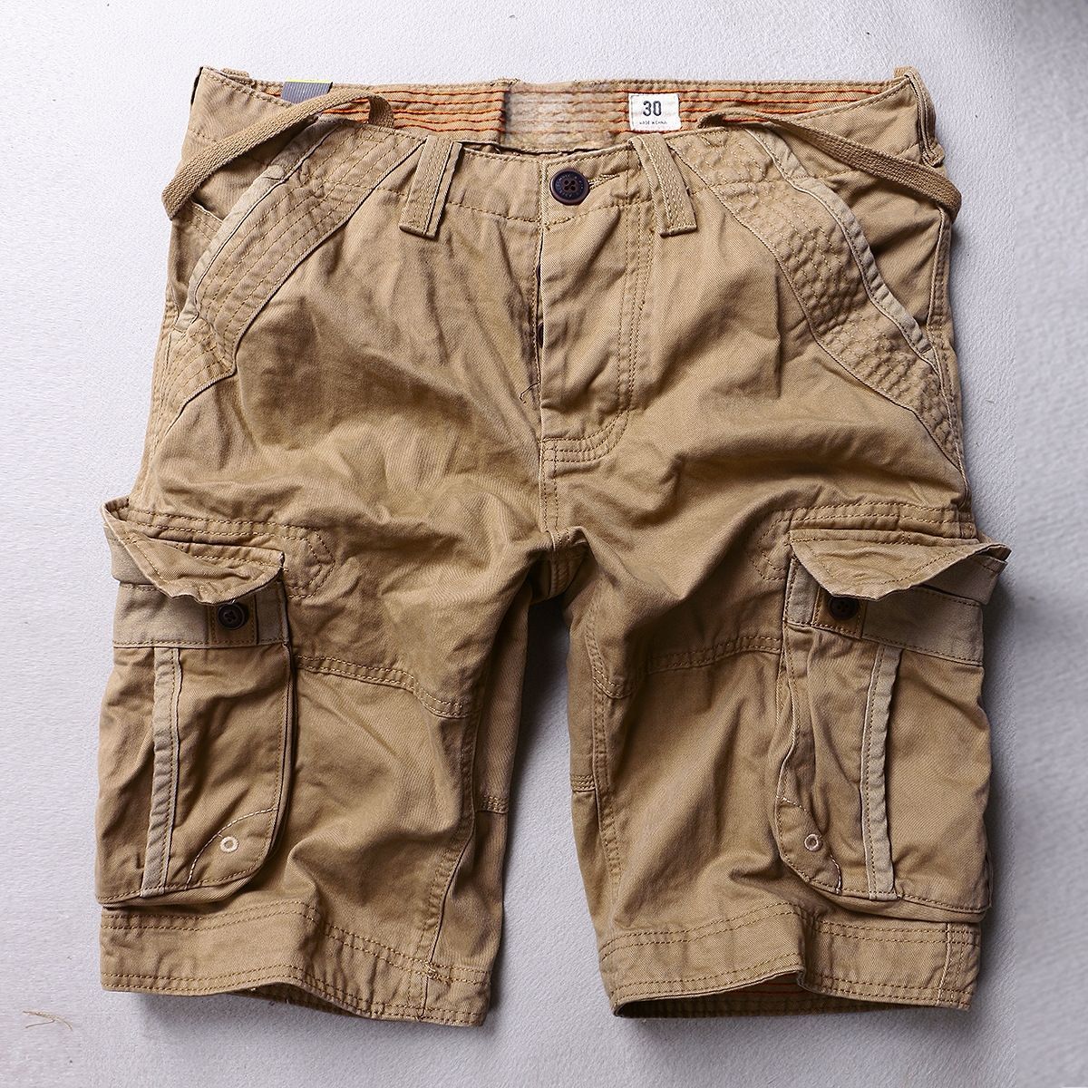 Men's casual mid-length shorts, American camouflage multi-pocket cargo shorts, pure cotton, loose fit for summer.
