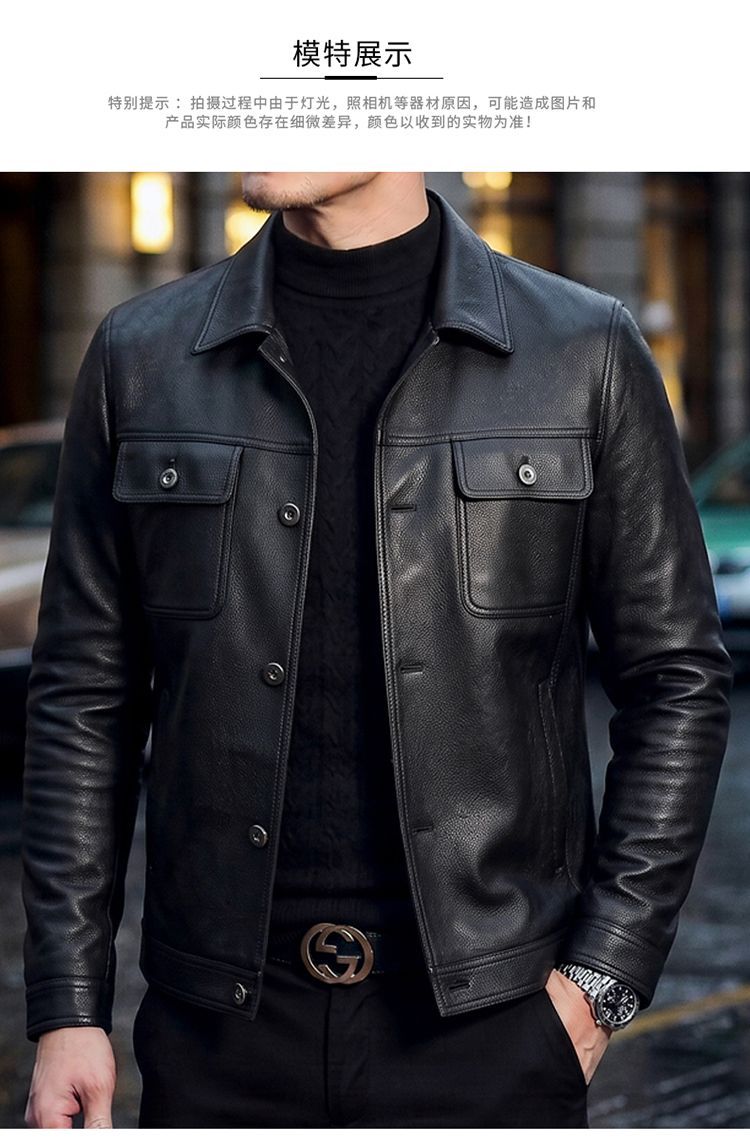 New Spring/Autumn Retro Motorcycle Style Genuine Leather Jacket for Men; Winter Casual Fleece Lined.