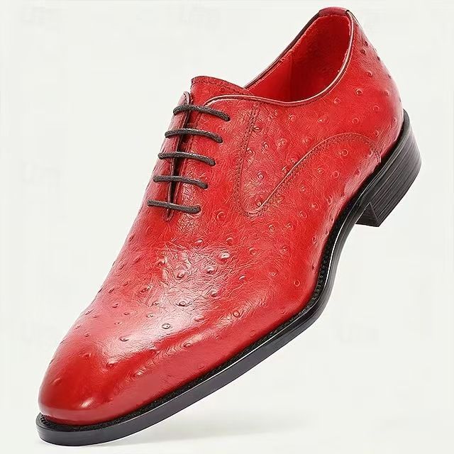 Top-grain cowhide ostrich pattern business leather shoes, British style genuine leather men's shoes, handsome