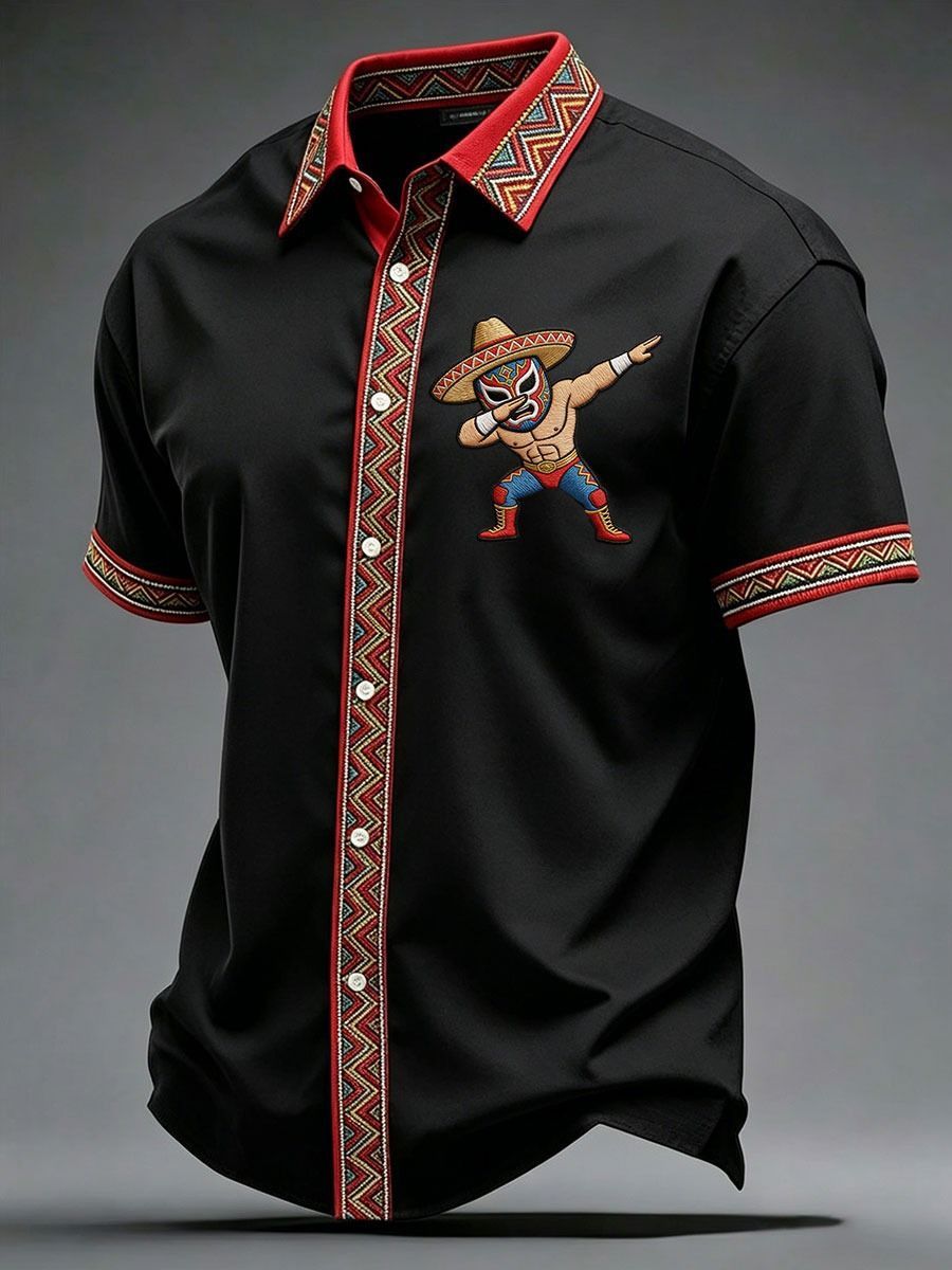 Summer New Arrival: Men's Short-Sleeve Shirt with Lapel, Ethnic Style Print