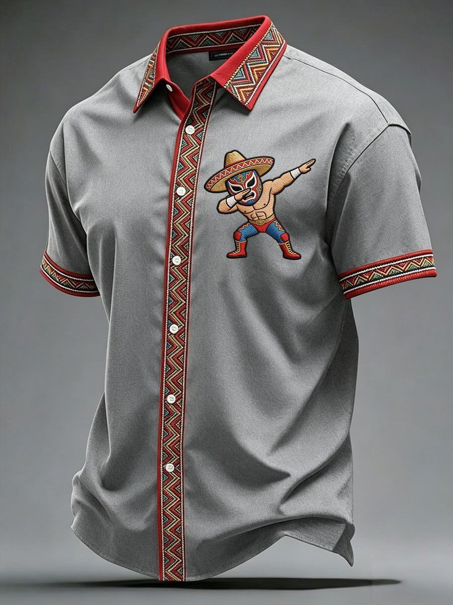 Summer New Arrival: Men's Short-Sleeve Shirt with Lapel, Ethnic Style Print