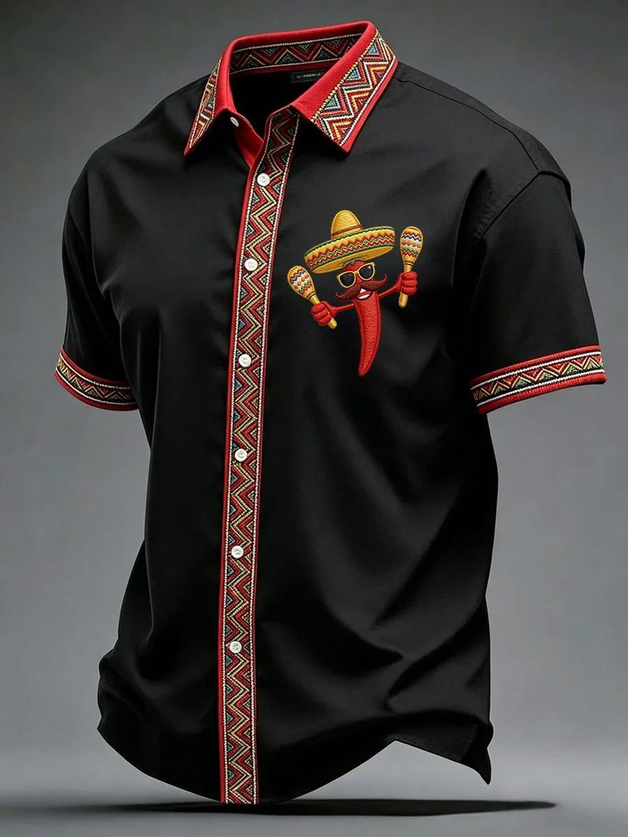 Summer New Arrival: Men's Short-Sleeve Shirt with Lapel, Ethnic Style Print
