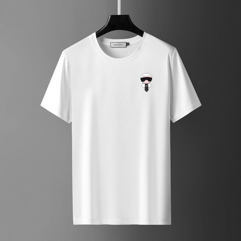 High Street Cut 2026 Summer Embroidered Men's Short-Sleeve T-Shirt Trendy Slim Fit Crew Neck