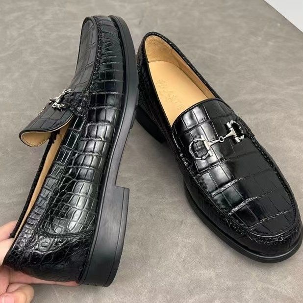 High-end crocodile leather men's business casual slip-on loafers