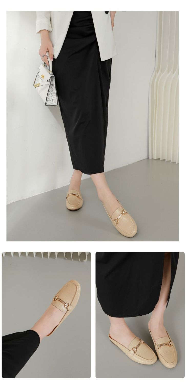 Mullie Genuine Leather Closed-Toe Half-Slippers, Women's Summer Outerwear