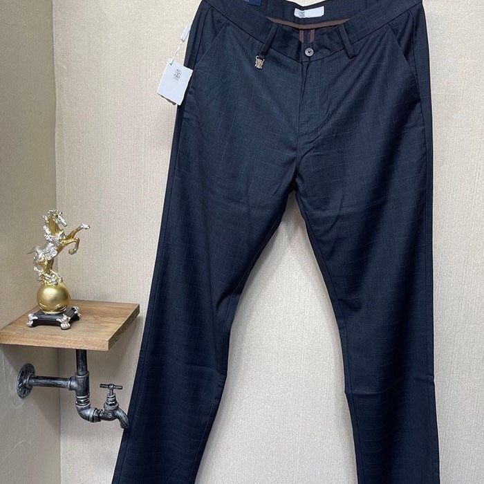 Thin Silky Elastic Slim Straight Leg Casual Pants for Men, Business Style