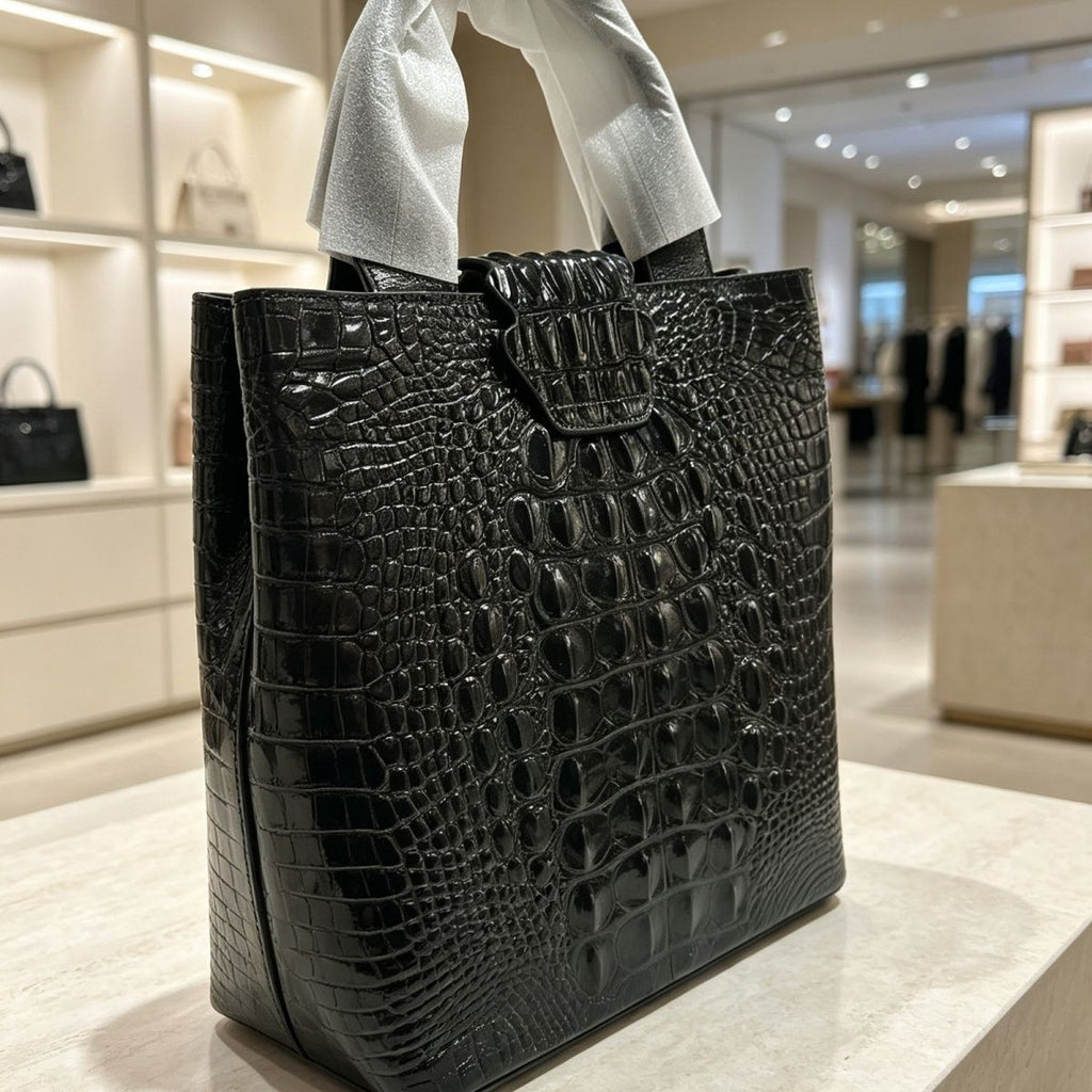 Crocodile leather handbag, high-value, stylish, and luxurious, a popular choice for outdoor use with a sturdy sole.