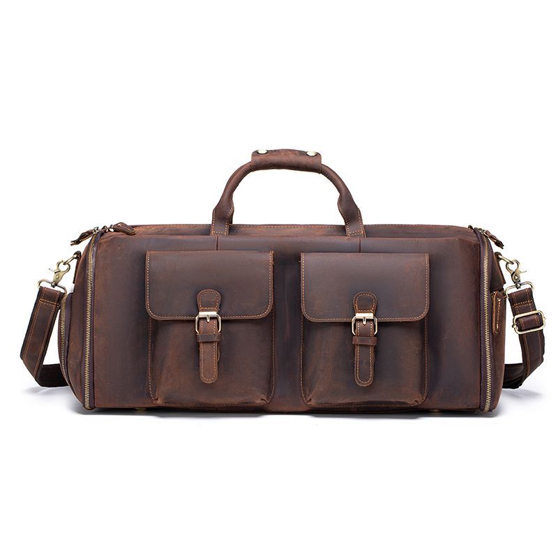 [Stylish Leather Shoe Compartment Trolley Travel Bag] Genuine Leather Suit Storage Bag with a Luxurious Feel