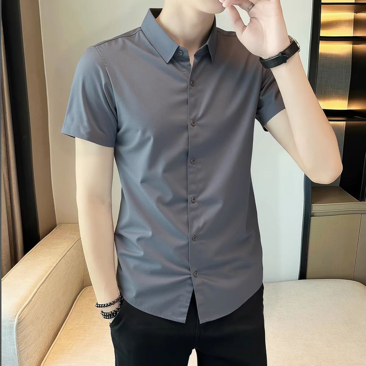 Romon Men's Bamboo Fiber Short-Sleeve Shirt, Summer Thin Style, Business Style, 2026