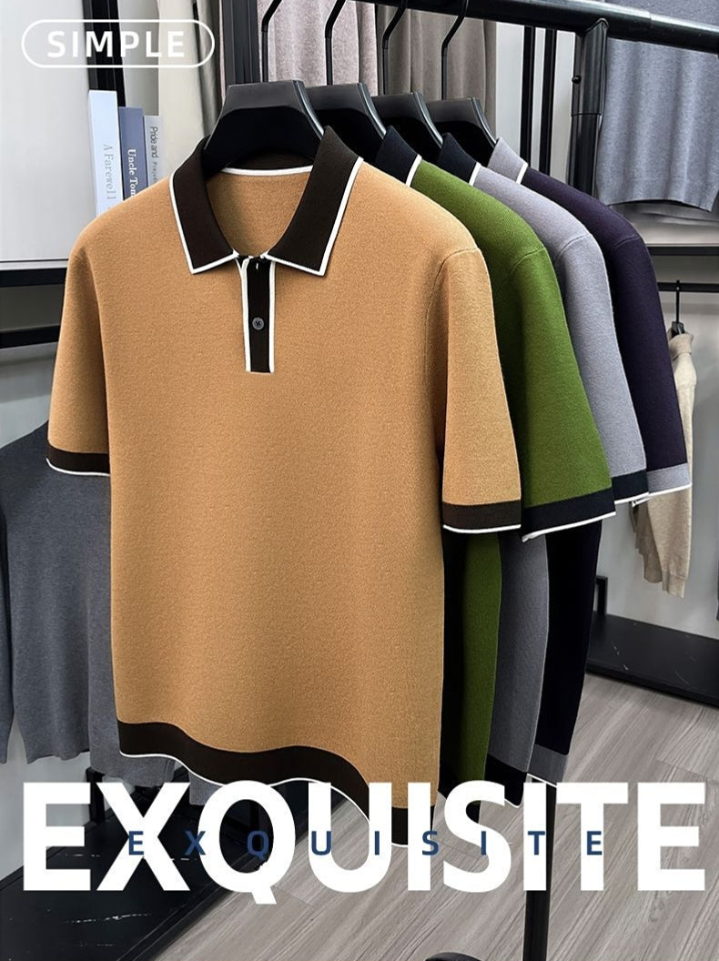 New autumn/winter men's short-sleeved collared knit sweater pullover sweater casual trendy dad outfit