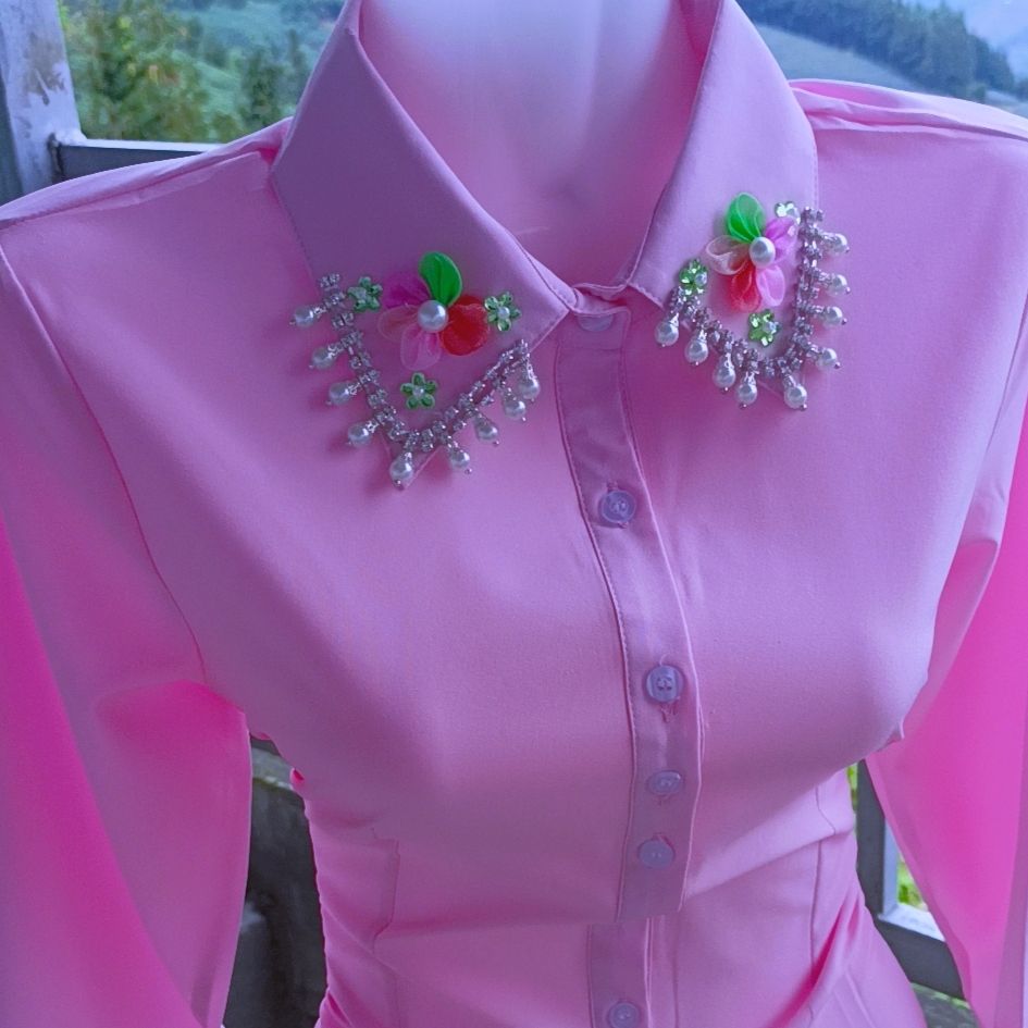 Yunnan New Embroidered Collar Versatile Casual Mid-Sleeve Shirt