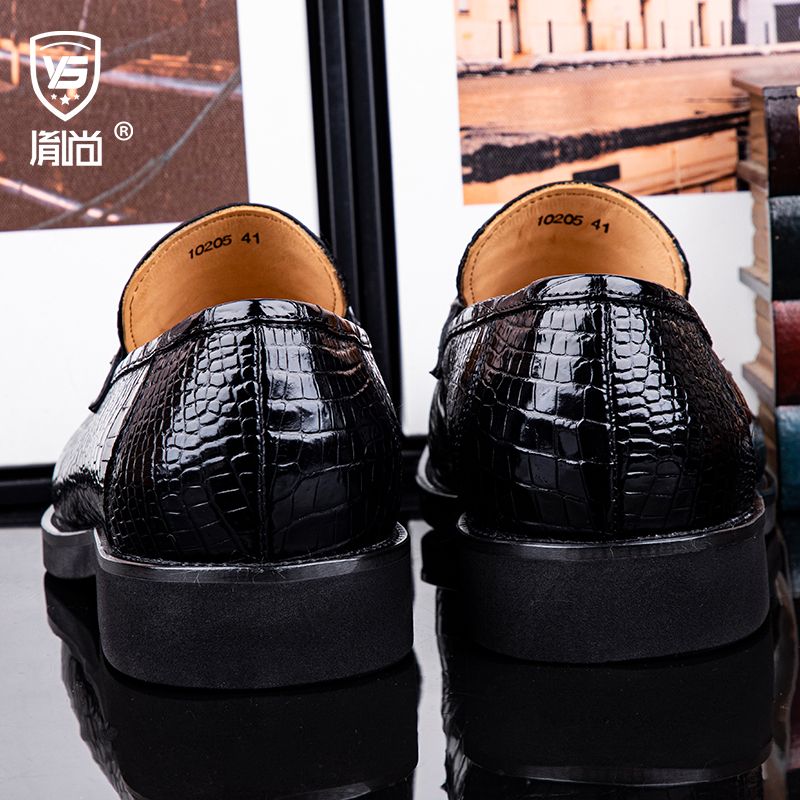 High-end crocodile leather men's business casual slip-on loafers