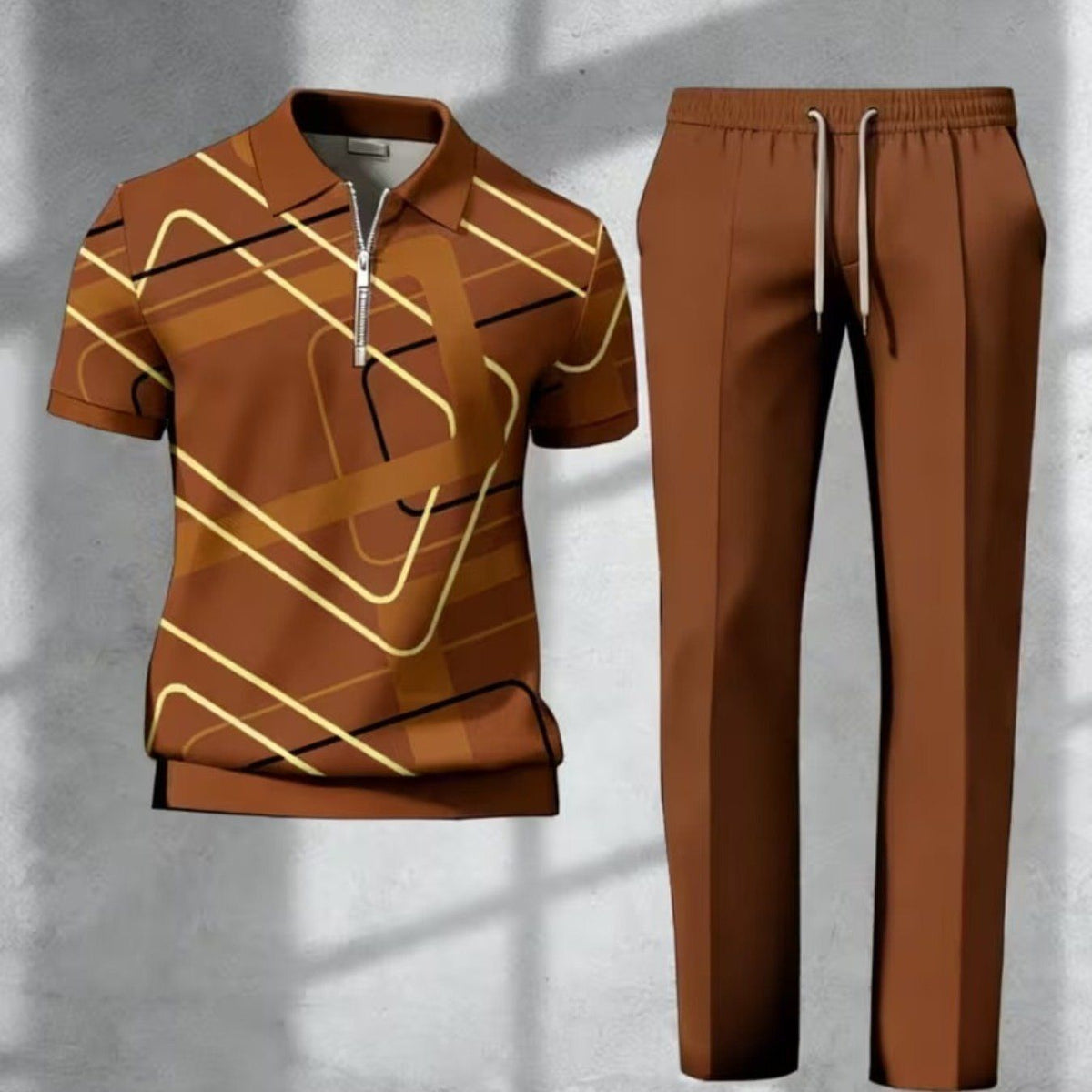 SHEIN Cross-Border New Autumn/Spring 3D Printed Short-Sleeve Polo Pants Two-Piece Set for Men