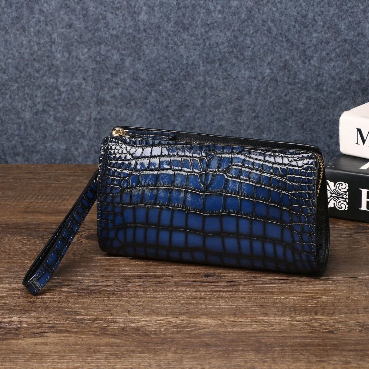 New crocodile belly men's large handbag, high-end, large capacity, long, light luxury wallet, multi-functional business clutch.
