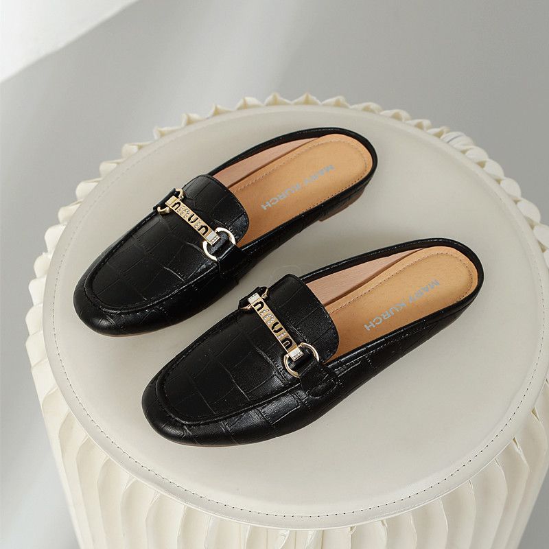 Mullie Genuine Leather Closed-Toe Half-Slippers, Women's Summer Outerwear