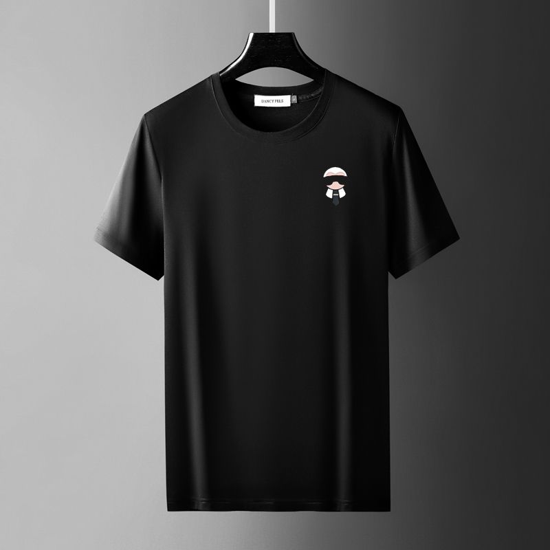 High Street Cut 2026 Summer Embroidered Men's Short-Sleeve T-Shirt Trendy Slim Fit Crew Neck