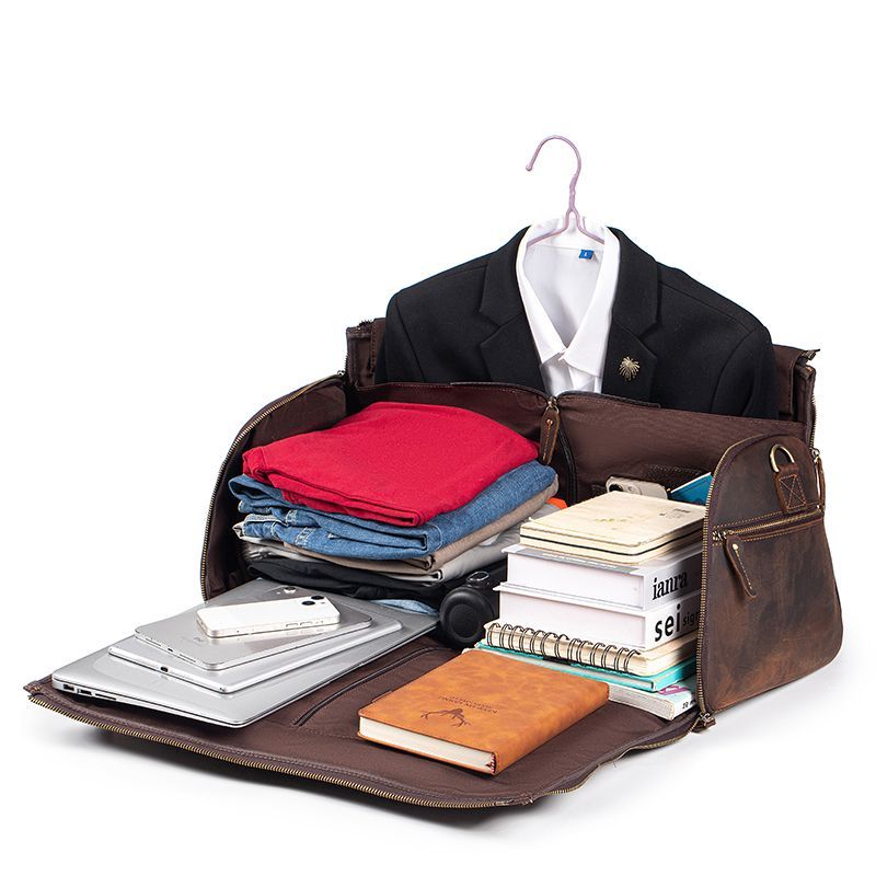 [Stylish Leather Shoe Compartment Trolley Travel Bag] Genuine Leather Suit Storage Bag with a Luxurious Feel