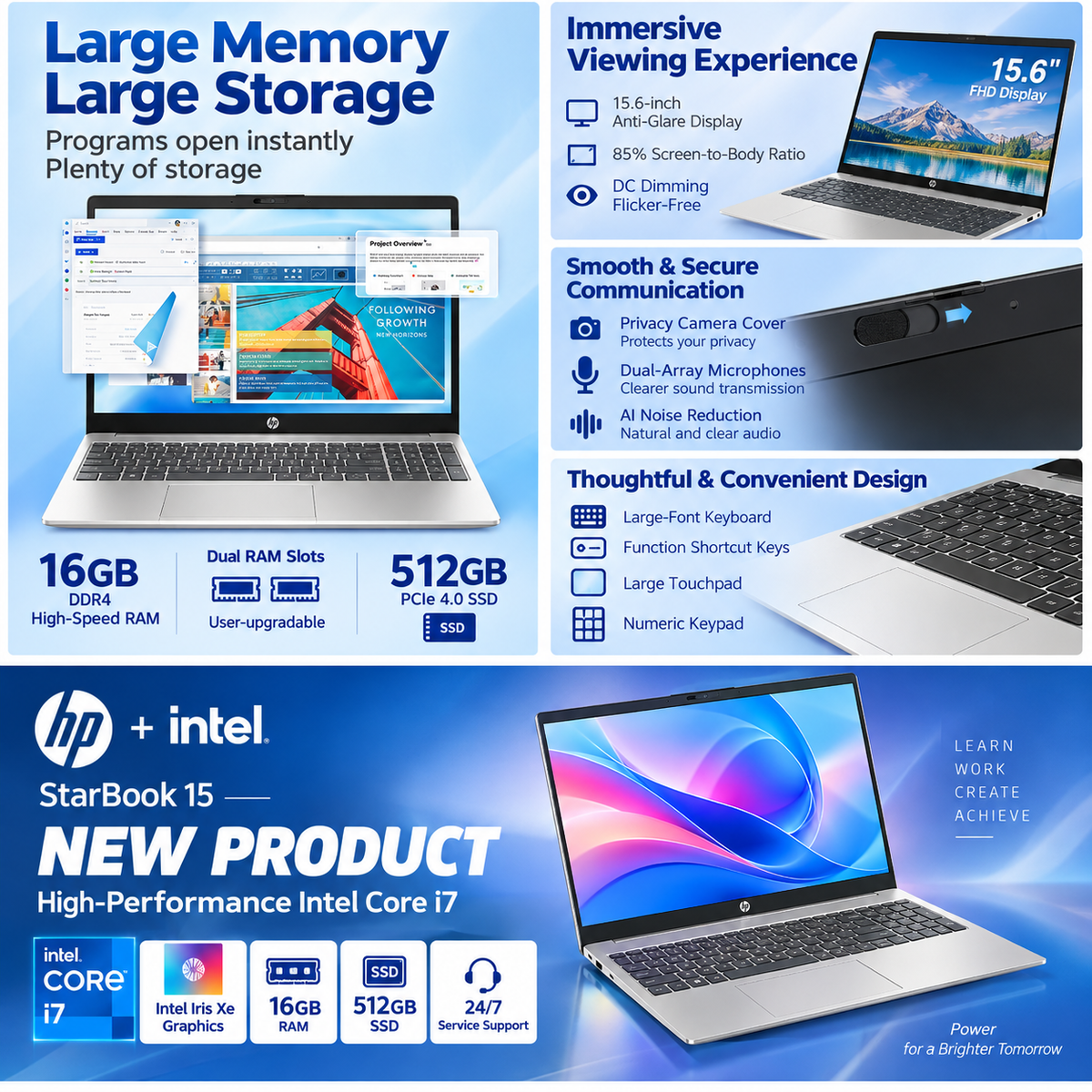 HP StarBook15 Core i7-13620H Large Screen Business Office Lightweight Laptop