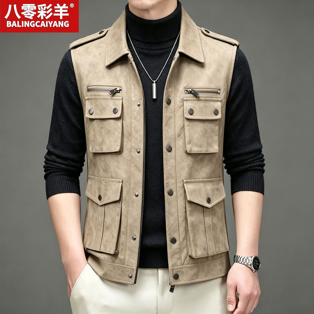 New Multi-Pocket Workwear Collar Vest for Men, Spring