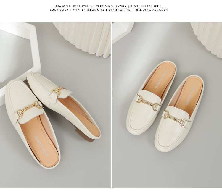 Mullie Genuine Leather Closed-Toe Half-Slippers, Women's Summer Outerwear