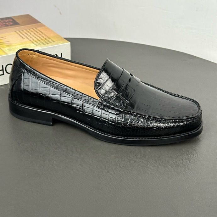 High-end crocodile leather men's business casual slip-on loafers