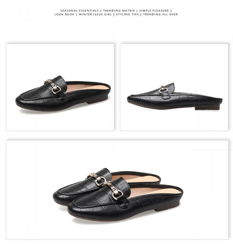 Mullie Genuine Leather Closed-Toe Half-Slippers, Women's Summer Outerwear