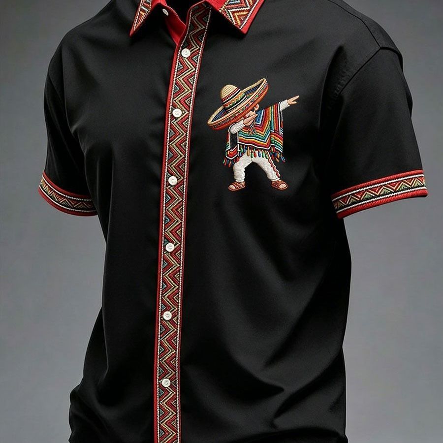 Summer New Arrival: Men's Short-Sleeve Shirt with Lapel, Ethnic Style Print