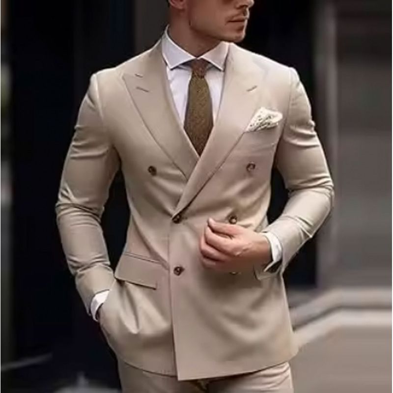 Men's Suit, Double-breasted Three-Piece Business Casual Suit for Grooms and Weddings, High-End Suit Set