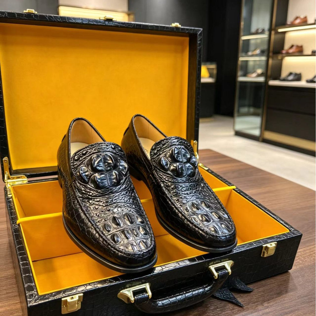 High-end crocodile leather men's business casual slip-on loafers