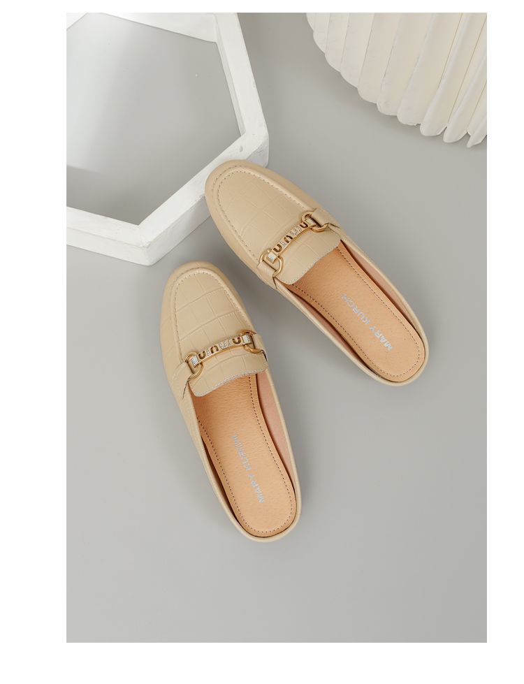 Mullie Genuine Leather Closed-Toe Half-Slippers, Women's Summer Outerwear