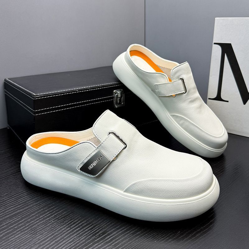 Nurse and Doctor White men's genuine leather mules, comfortable and versatile, new Guangzhou style, lightweight slip-on for summer.