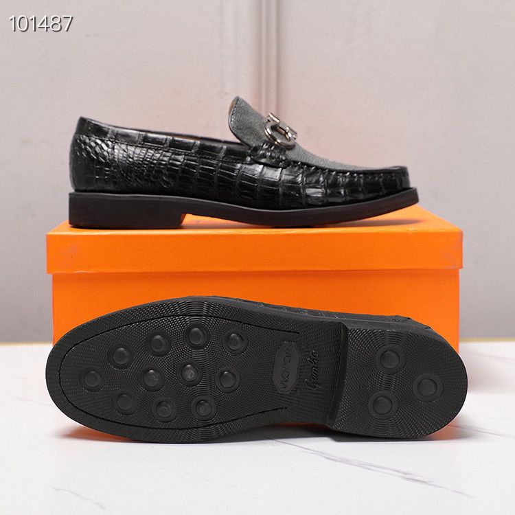 New men's genuine leather business loafers in crocodile and stingray skin.