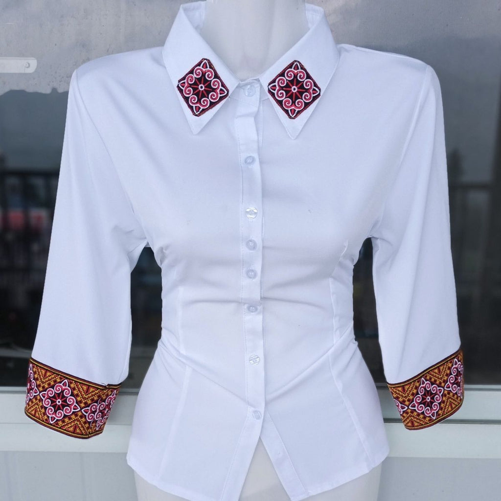 Yunnan New Embroidered Collar Versatile Casual Mid-Sleeve Shirt
