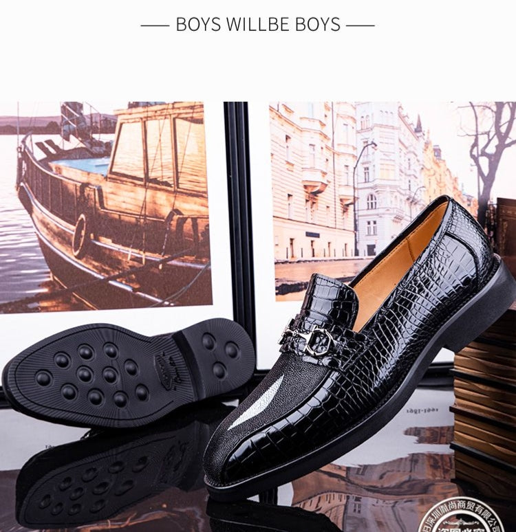 High-end crocodile leather men's business casual slip-on loafers