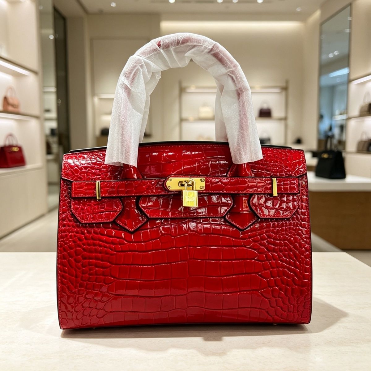 Large capacity crocodile leather handbag/crossbody bag, artistic and stylish, perfect as a gift with sequins and a sophisticated feel.