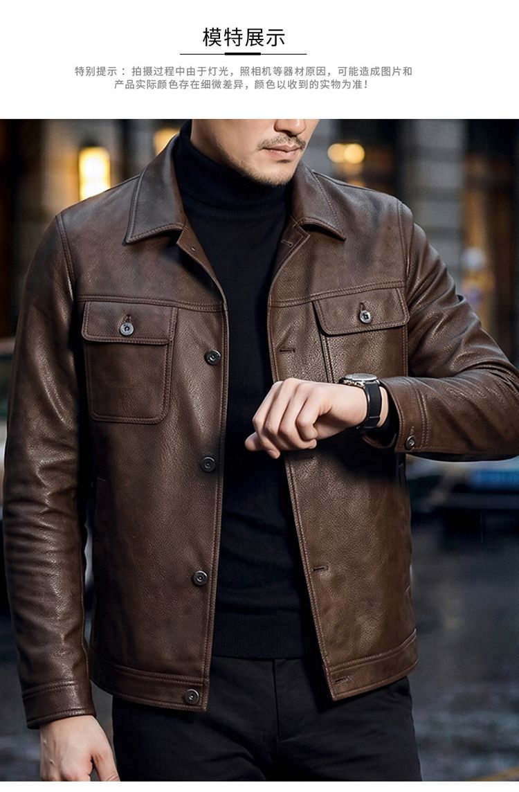 New Spring/Autumn Retro Motorcycle Style Genuine Leather Jacket for Men; Winter Casual Fleece Lined.