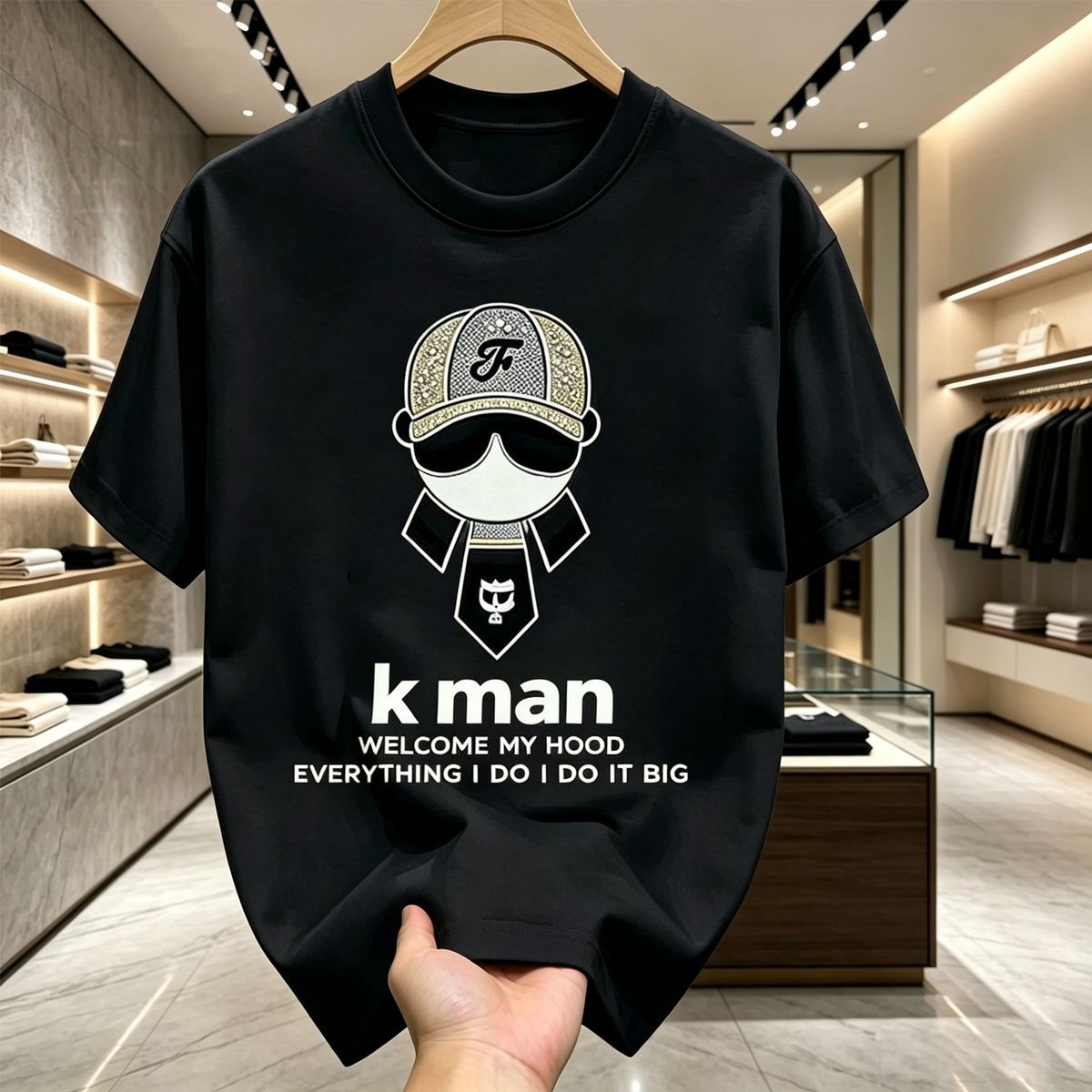 High Street Cut 2026 Summer Embroidered Men's Short-Sleeve T-Shirt Trendy Slim Fit Crew Neck