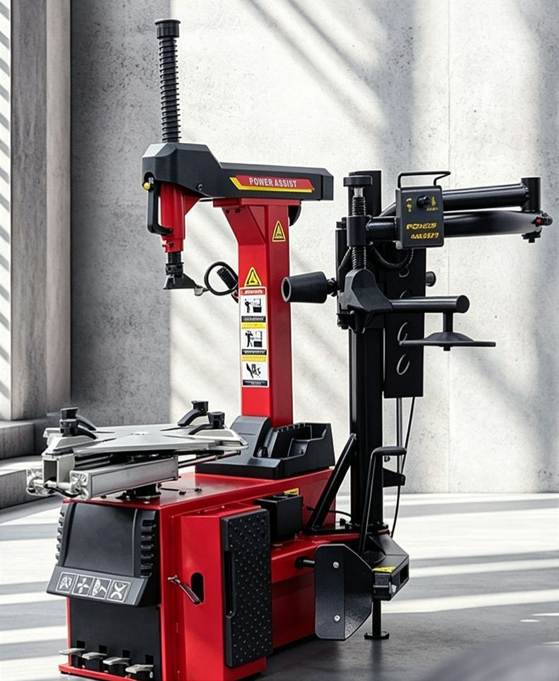 New fully automatic tire changer with explosion-proof belt, auxiliary arm tilting, and automatic tire loading.