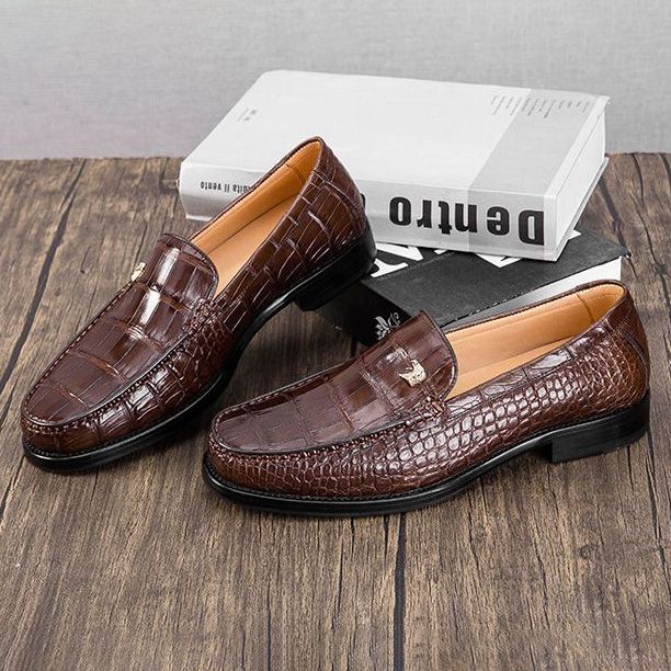 High-end crocodile leather men's business casual slip-on loafers