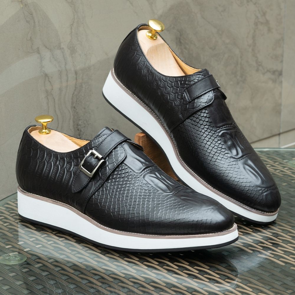British business casual leather shoes, men's fish pattern shoes