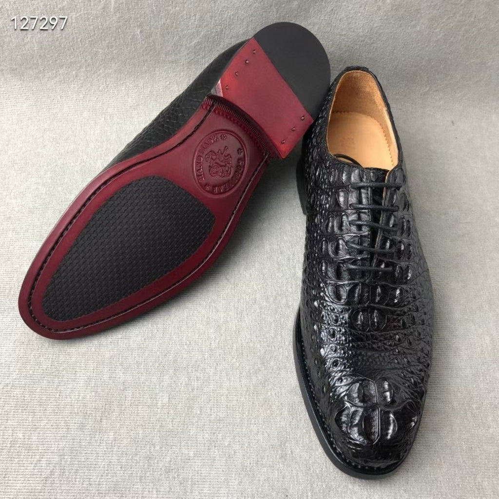 Genuine crocodile skull high-end Goodyear welt men's shoes with genuine leather outsole, business style.