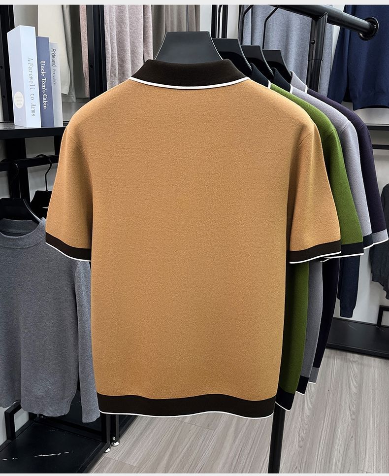 New autumn/winter men's short-sleeved collared knit sweater pullover sweater casual trendy dad outfit