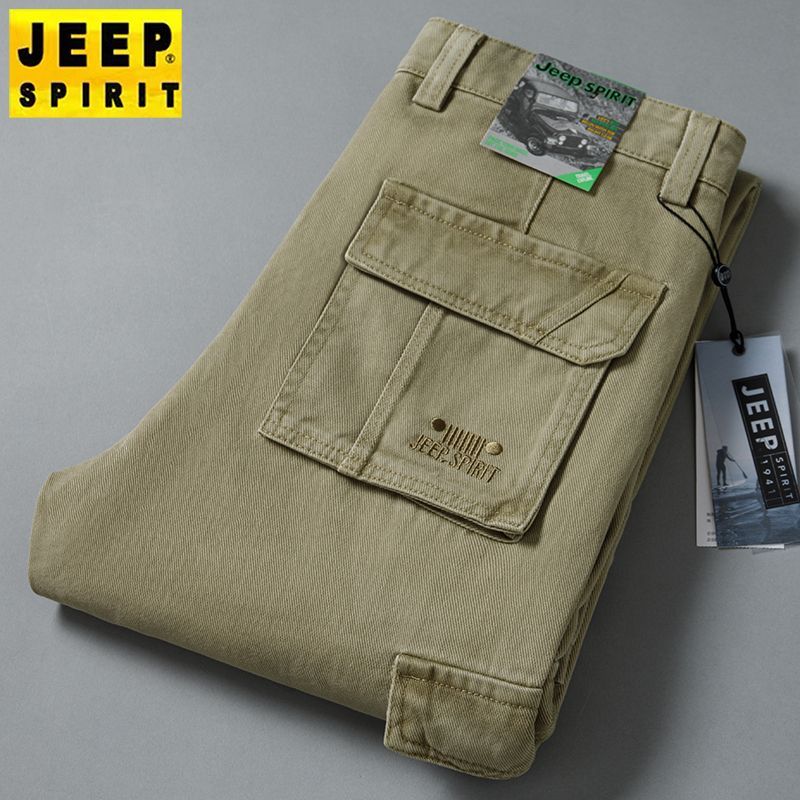 JEEP Men's Thick Cotton Straight Leg Loose Fit Cargo Pants for Autumn and Winter