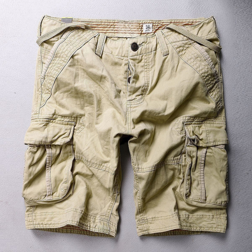 Men's casual mid-length shorts, American camouflage multi-pocket cargo shorts, pure cotton, loose fit for summer.