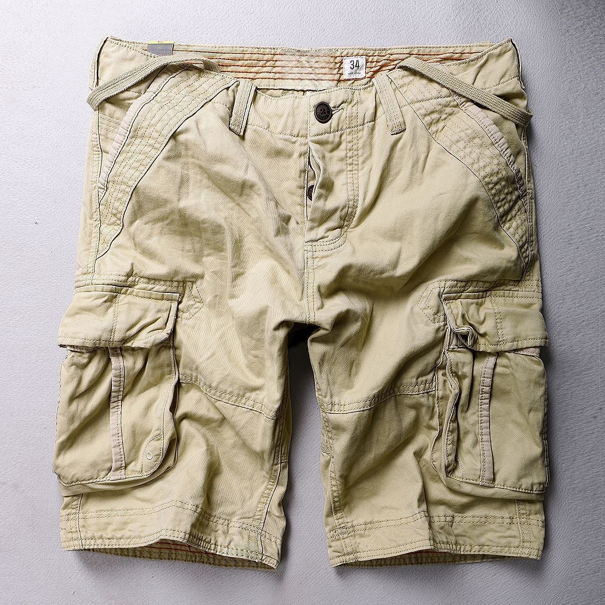 Men's casual mid-length shorts, American camouflage multi-pocket cargo shorts, pure cotton, loose fit for summer.