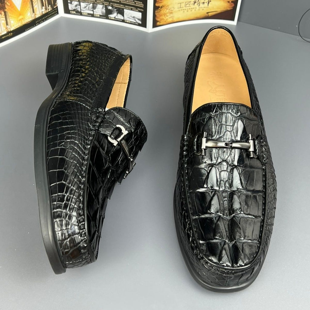 High-end crocodile leather men's business casual slip-on loafers