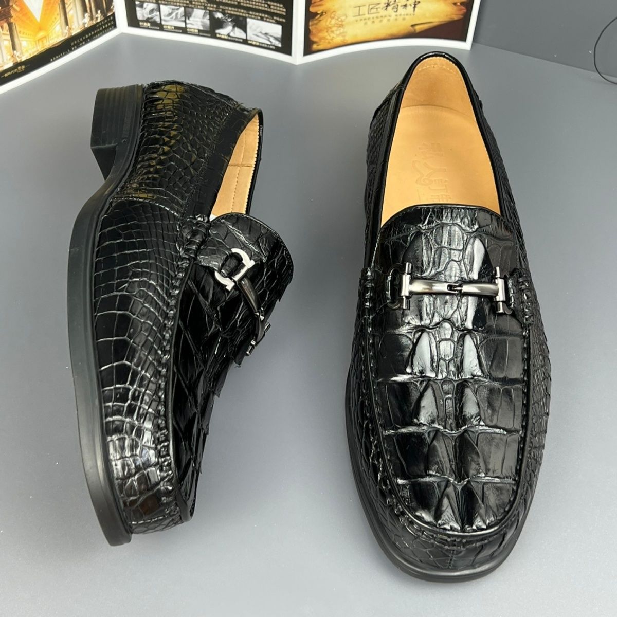 High-end crocodile leather men's business casual slip-on loafers