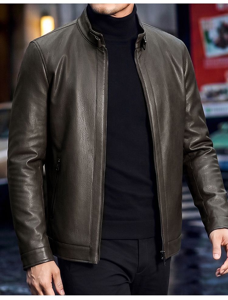 New Spring/Autumn Retro Motorcycle Style Genuine Leather Jacket for Men; Winter Casual Fleece Lined.
