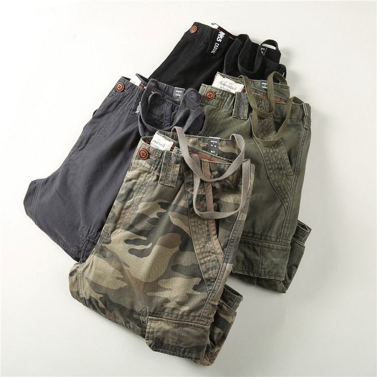 Men's casual mid-length shorts, American camouflage multi-pocket cargo shorts, pure cotton, loose fit for summer.